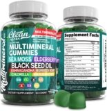 Sea Moss Gummies | Clinically Tested – Black Seed Oil Ashwagandha Elderberry Burdock Root Chlorella Manuka Honey – Vegan Irish Sea Moss Gummy Vitamins for Adults Kids Men Women – Green Apple Flavor