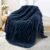 Exclusivo Mezcla Fleece Throw Blanket for Couch, Super Soft Striped Jacquard Bed Blanket, Lightweight Fuzzy Cozy for All Seasons, 50×60 Inches, Navy Blue