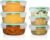 Fusion Gourmet Round Glass Storage Containers with Lids [6 pack] Microwave Safe, Leak-proof, Dishwasher Safe, Oven Safe for Meal Prep Tupperware Set (3 Large + 3 Small, Green)